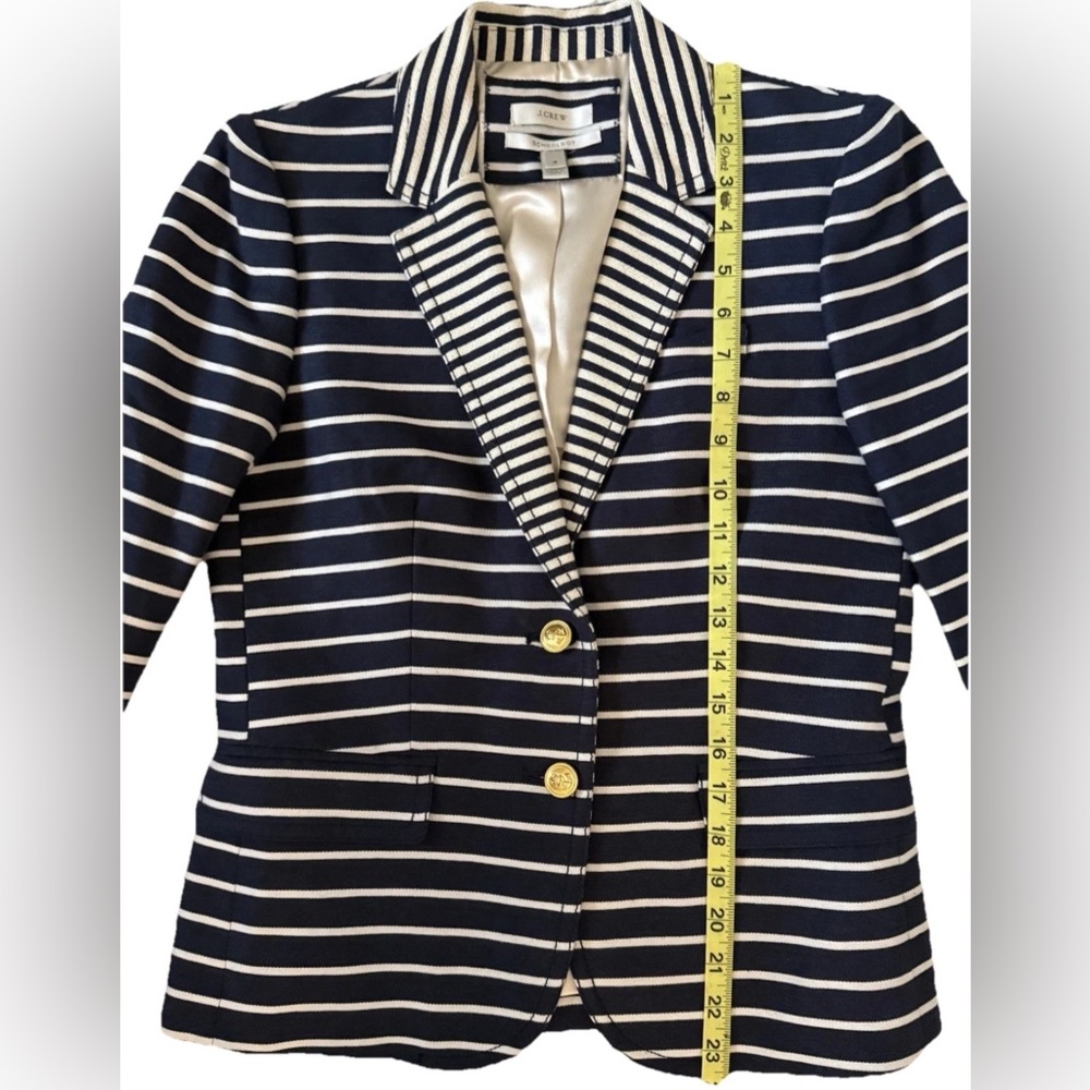 J.Crew Women’s Schoolboy Blazer Sz 4 Navy White Stripe Linen Cotton Jacket - Picture 4 of 8